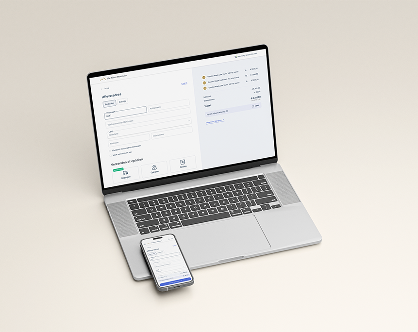 The silvermountain checkout scherm op laptop en telefoon